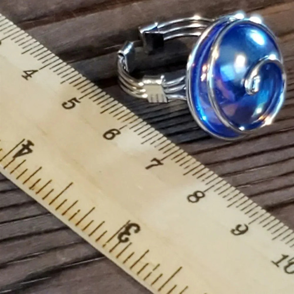 Handcrafted Edgy Cobalt Blue Luster Silver Spiral Luster Glass Bauble Ring - Picture 9 of 9
